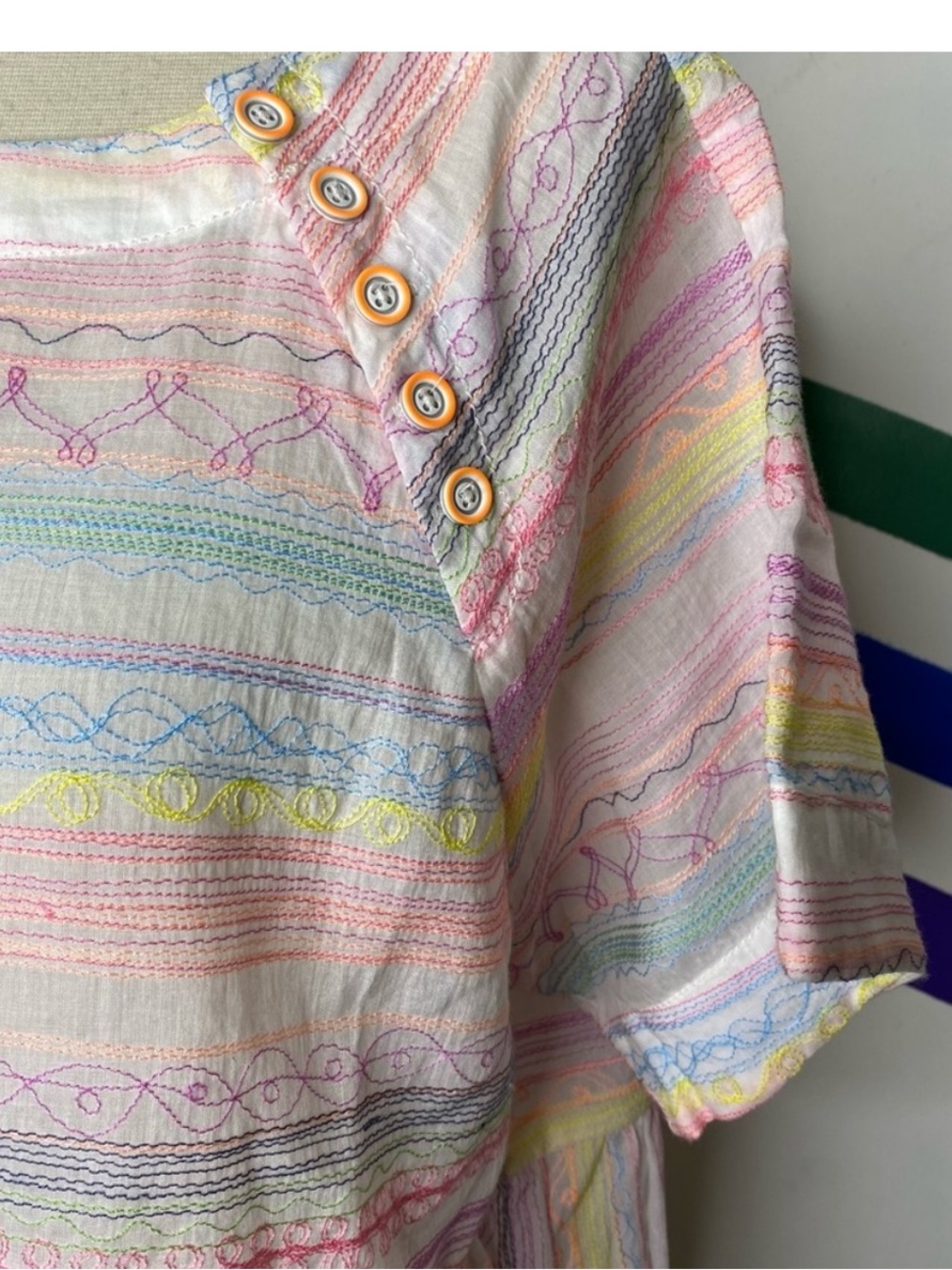 NEW Anthropologie Letty Embroidered Babydoll Top Orange Mot Pastel S 100% cotton - Picture 4 of 8